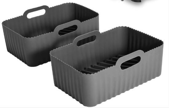 Photo 1 of 2Pcs Air Fryer Silicone Pot Reusable Rectangle Silicone Airfryer Liners Food-Safe Easy Cleaning Air Fryer Accessories - Small, Gray
