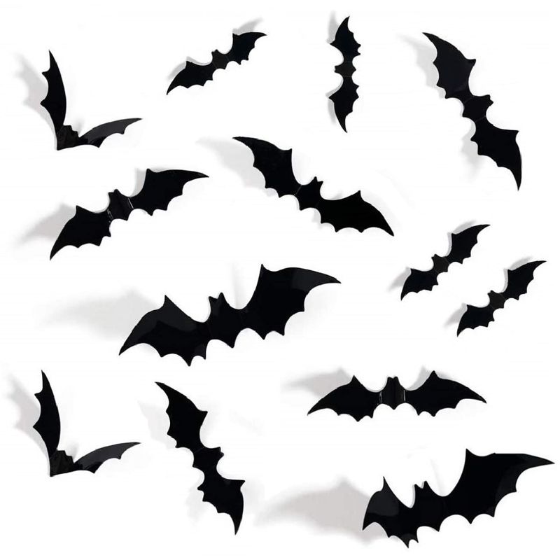 Photo 1 of 3 Pack - 72 PCS Halloween 3D Bats Decoration, DIY Scary Wall Bats Wall Decal Wall Stickers 4 Different Sizes Halloween Party Decoration Supplies