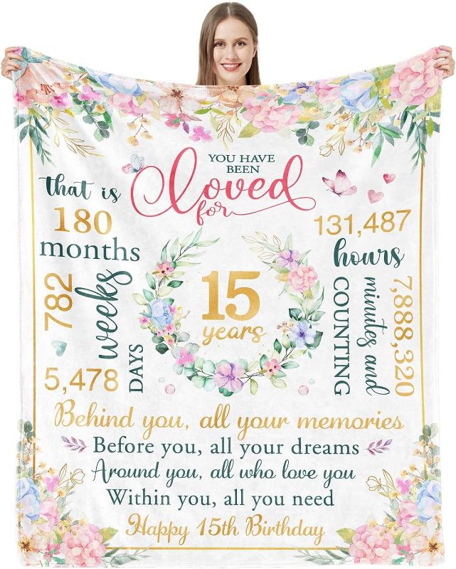 Photo 1 of 15 Year Old Girl Gifts -15th Birthday Decorations for Girl - Quinceanera Gifts- Gifts for 15 Year Old Girls Ideas -Cool 15 Year Old Teen Girl Birthday Gifts -15th Birthday Gifts Blanket 60"x50"
