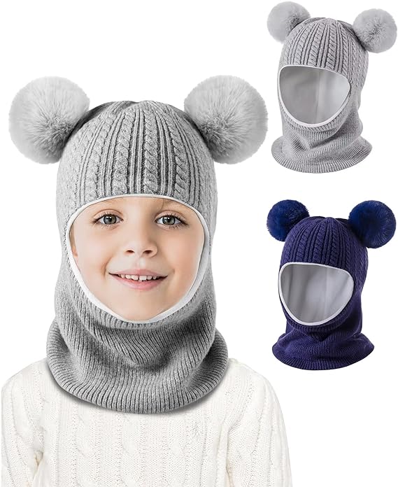 Photo 1 of Baby Winter Hat Scarf Set 2 Pack, Toddler Beanie Hats Girl Boy with Neck Warmer, Beanie for Kids Knit Warm for Cold Weather 4-12 years medium 
