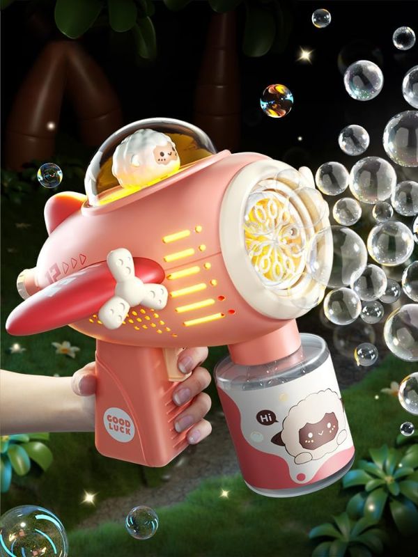 Photo 1 of Bubble Gun Machine for Toddlers|Aircraft Bubble Maker with Lights for Summer|Automatic Bubble Blower for Travel,Outdoor Toys for Kids Ages 4-8,Great Gift for 3 5 6 7 9 Year Old Boys & Girls (Pink)
