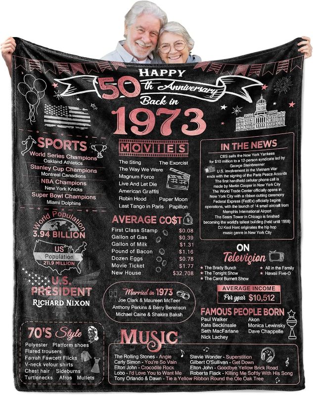 Photo 1 of 50th Anniversary Blanket Gifts Gift for 50th Wedding Anniversary Golden 50 Years of Marriage Gifts for Couple Wife Husband Dad Mom Parents Grandpa Grandma Grandparents Back in 1973 Blanket 60Lx50W
