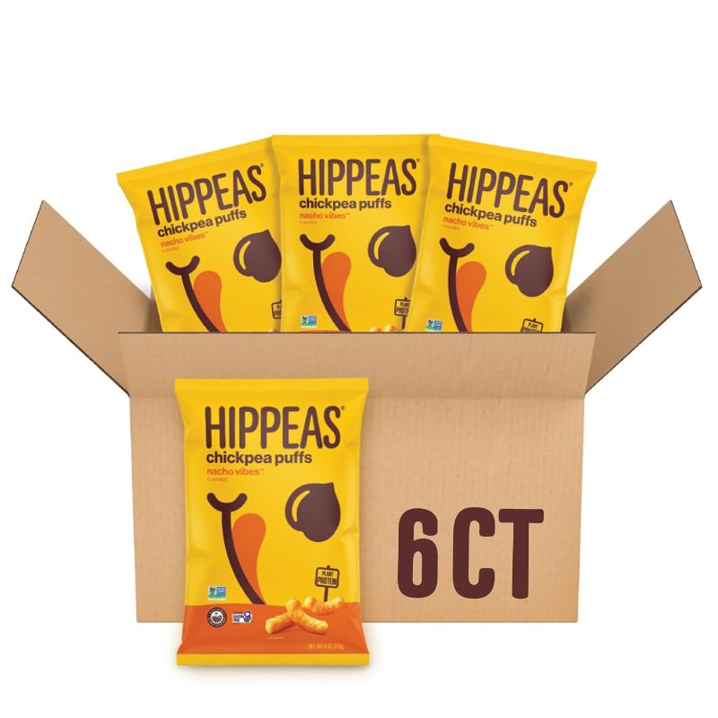 Photo 1 of Hippeas Chickpea Puffs, Vegan Nacho Vibes, 4 Ounce (Pack of 6), 4g Protein, 3g Fiber, Vegan, Gluten-Free, Crunchy, Plant Protein Snacks
