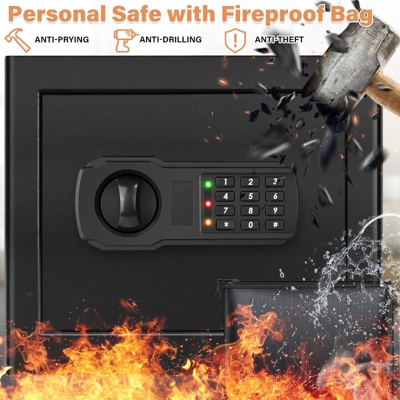 Photo 1 of 2.3 Cu ft Home Safe Box Fireproof Waterproof with A4 Fireproof Bag, Anti-Theft Fireproof Safe with Keypad Led Indicator, Security Lock Safe Box for Home Firearm Cash Jewelry Medicines Documents
