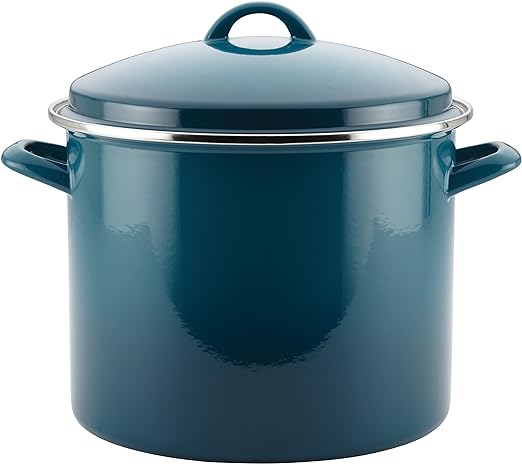 Photo 1 of Rachael Ray Enamel on Steel Stock Pot/Stockpot with Lid, 12 Quart, Marine Blue
