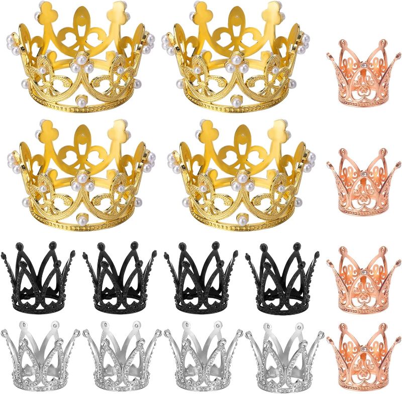Photo 1 of  16 Pcs 4 Colors Crown Cake Topper Gold Mini Crown Silver Tiny Crown for Cake Topper Mini Baby Crown Tiny Tiara Queen Crown for Women Lady Girl Wedding Baby Shower Birthday Party
