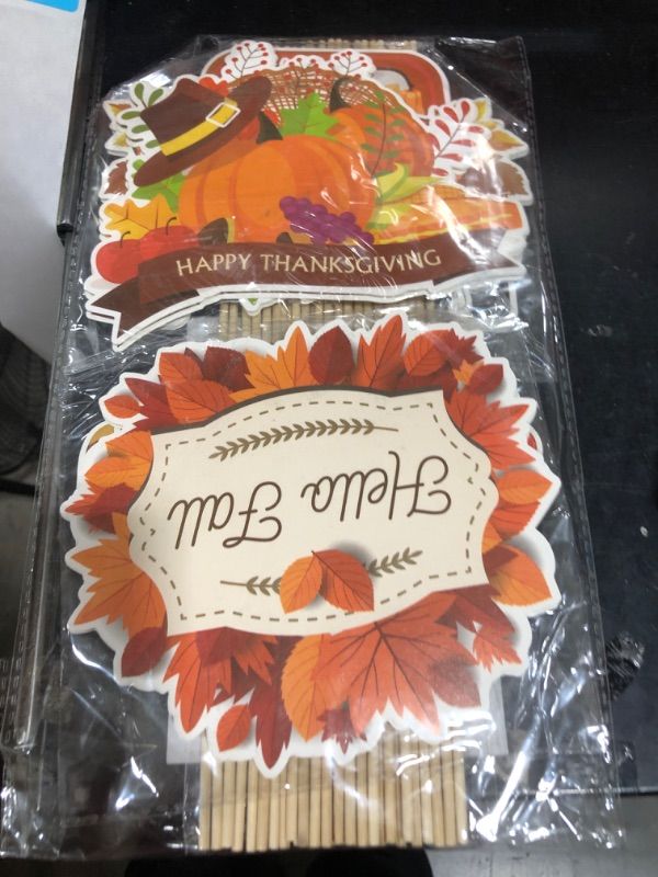 Photo 2 of 30 Pack Happy Thanksgiving Centerpieces for Tables, Fall Thanksgiving Table Decorations, Autumn Pumpkin Maple Leaves Turkey Table Toppers for Thanksgiving Day Party Decortions Supplies Home Decor