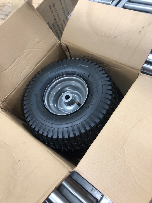 Photo 1 of (2 Pack) 15 x 6.00-6 Tire and Wheel Set - for Lawn Tractors with 3” Centered Hub and 3/4" Sintered iron bushings
