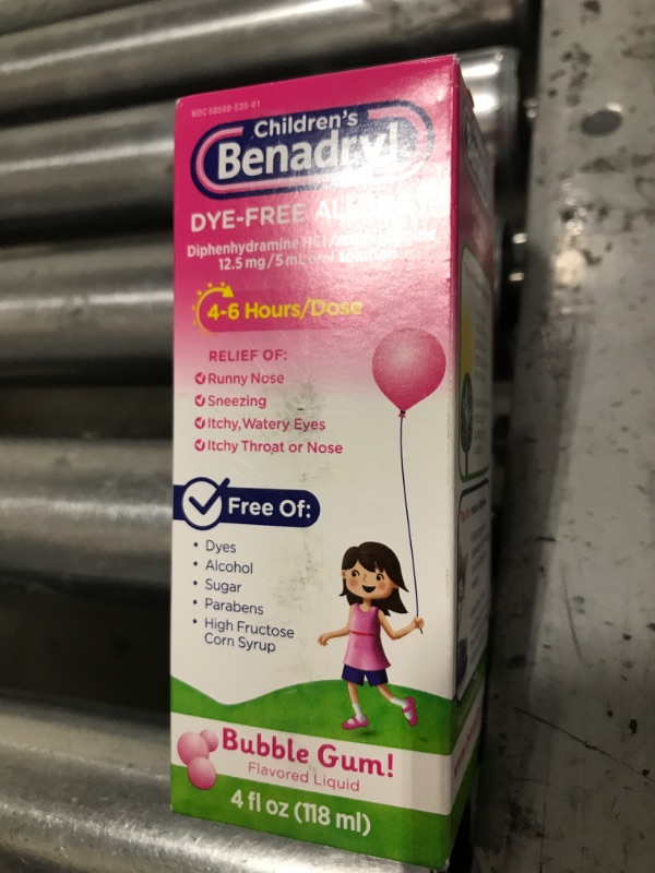 Photo 2 of Benadryl Children's Dye-Free Allergy Liquid, Diphenhydramine HCl, Bubble Gum, 4 fl. oz