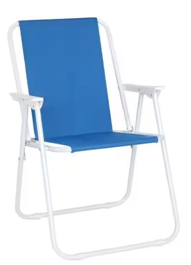 Photo 1 of 19 in. x 17 in. x 30 in. Portable Blue Iron Folding Beach Chair