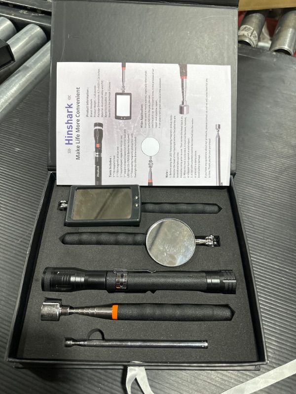 Photo 1 of Gifts for Men, Stocking Stuffers for Men, Telescoping Magnetic Pickup Tool Set with Inspection Mirror, Christmas Gifts for Men, Cool Gadgets for Men, Unique Gifts for Dad, Him, Husband, Grandpa Black- FLASH LIGHT DOES NOT TURN ON. 