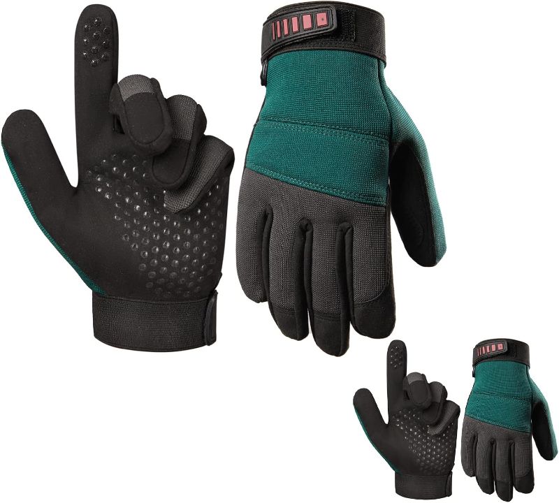 Photo 1 of 2 pk- Men'S Work Gloves, Silicone Non-Slip Synthetic Leather Safety Mechanic Gloves for Yard Gardening and Warehouse Work?2 pairs?