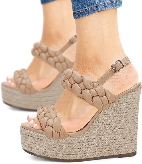 Photo 1 of Coutgo Women's Braided Espadrille Platform Wedge Sandals Open Toe Two Strap Ankle Buckle Summer Shoes SIZE 8 STOCK PHOTO FOR REFERENCE ONLY. PLEASE SEE PICTURES. 