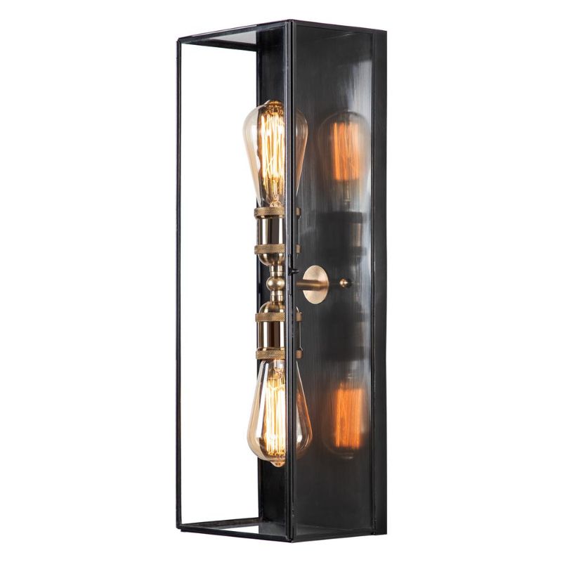 Photo 1 of 2-Light Dark Bronze Finish Brass Outdoor Wall Lantern Sconce - Dark Bronze - W7" X E5" X H20"
