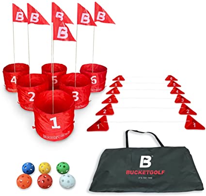 Photo 1 of Bucket Golf The Ultimate Backyard Golf Game for Kids and Adults - Portable 6 Hole Golf Course Play Outdoor, Lawn, Park, Beach, Yard, Camping.