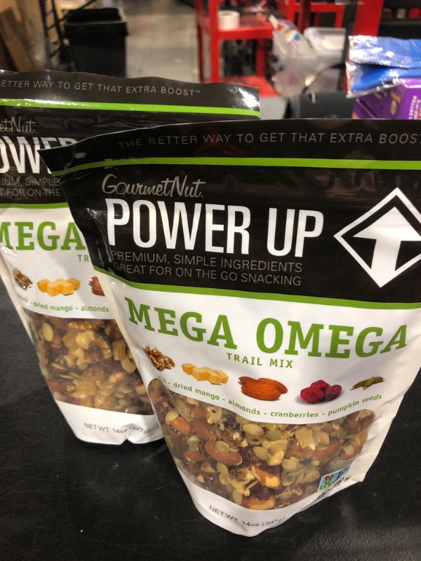 Photo 2 of 2 pack Power Up Trail Mix, Mega Omega Trail Mix, Non-GMO, Vegan, Gluten Free, No Artificial Ingredients, Gourmet Nut, 14 Ounce Bag