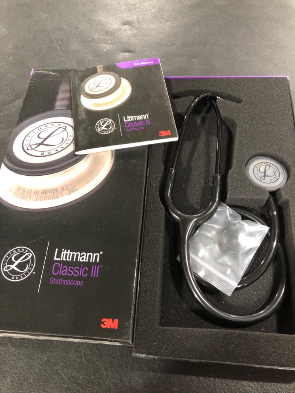 Photo 2 of 3M Littmann Classic III Monitoring Stethoscope, Black Edition Chestpiece, Black Tube, 27 inch, 5803