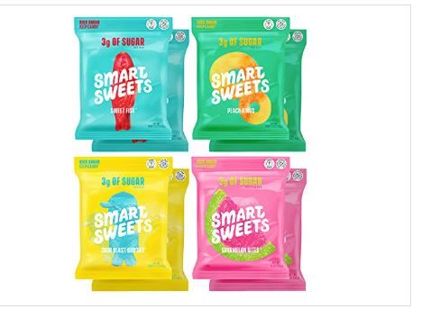 Photo 1 of (Pack of 8) SmartSweets Variety Pack Candy with Low Sugar Low Calorie Snacks Plant-Based: Sweet Fish Sourmelon Bites Peach Rings Sour Blast Budd
