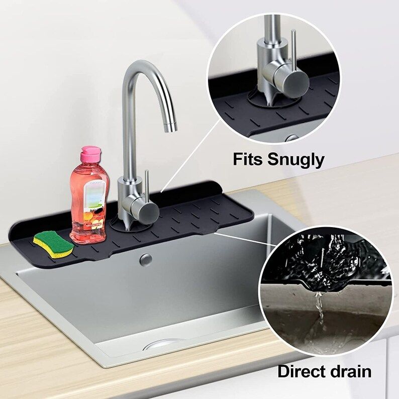 Photo 1 of 2 PC Kitchen Guard Faucet Handle Drip Collection Tray, Kitchen Bathroom Sink Splash Plate, Silicone Sink Faucet Splash Plate
