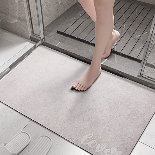 Photo 1 of Aelenmu Non Slip Quick Dry Bath Mat: 16x24 Inch Washable Thin Soft Bathroom Mats - Light Grey
