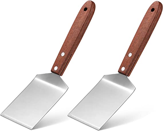 Photo 1 of 2 Pieces Small Brownie Cookie Spatula Metal Stainless Steel Spatula with Wooden Handle Heavy Duty Spatula for Kitchen Cooking Chef Baking Scraper Turner, 2.5 x 8.2 Inch1