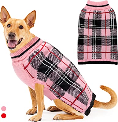 Photo 1 of Dog Sweater for Medium  Dog - Pink Plaid Christmas Winter Dog Sweater Vest for Cold Weather - Knitted Turtleneck Warm Pullover Dog Clothes with Leash Hole 
SIZE M
