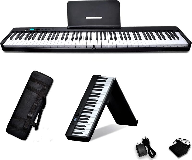 Photo 1 of MAGICON BX2 88-Key Foldable Electronic Piano,Full Size Semi Weighted Keys Portable Piano, the strength touch key,support USB/MIDI,wireless BT,Speakers,Pedal,hand bag,for beginners (Black)
