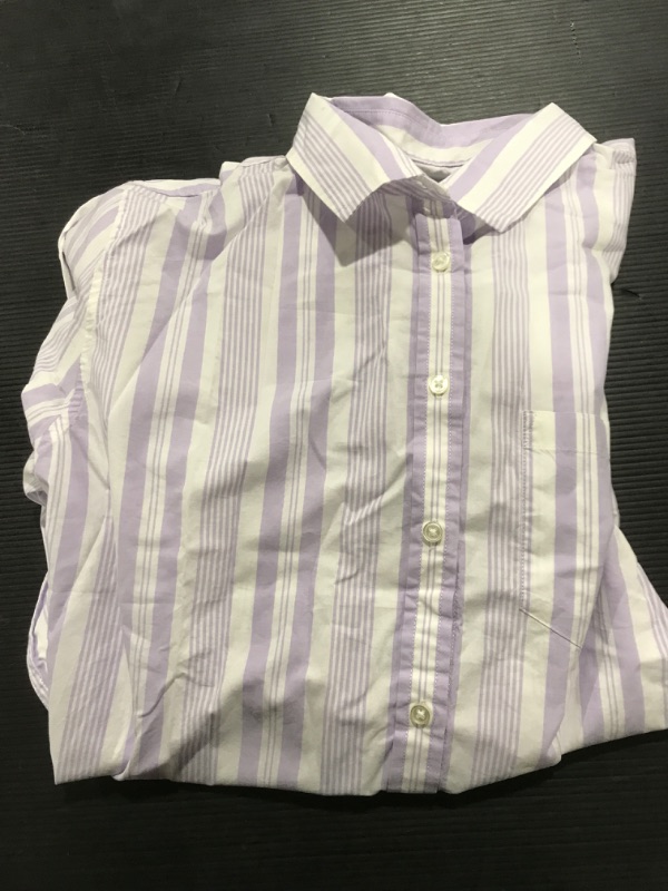 Photo 2 of Amazon Essentials Women's Classic-Fit Long-Sleeve Button-Down Poplin Shirt, White/Lilac, Variegated Stripe, Large