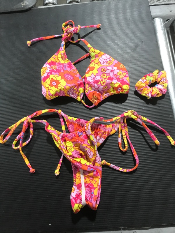 Photo 1 of  Women's Floral Print Bikini Sets Halter Tie Side Triangle Sexy Swimsuit SIZE M 