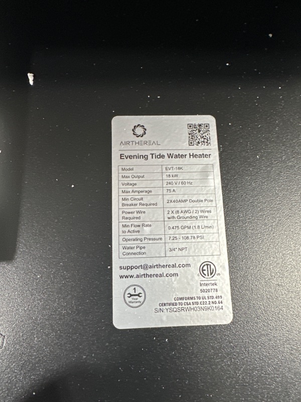 Photo 5 of Airthereal Electric Tankless Water Heater 18kW, 240Volts - Endless On-Demand Hot Water - Self Modulates to Save Energy Use - Small Enough to Install Anywhere - for 2 Showers, Evening Tide series