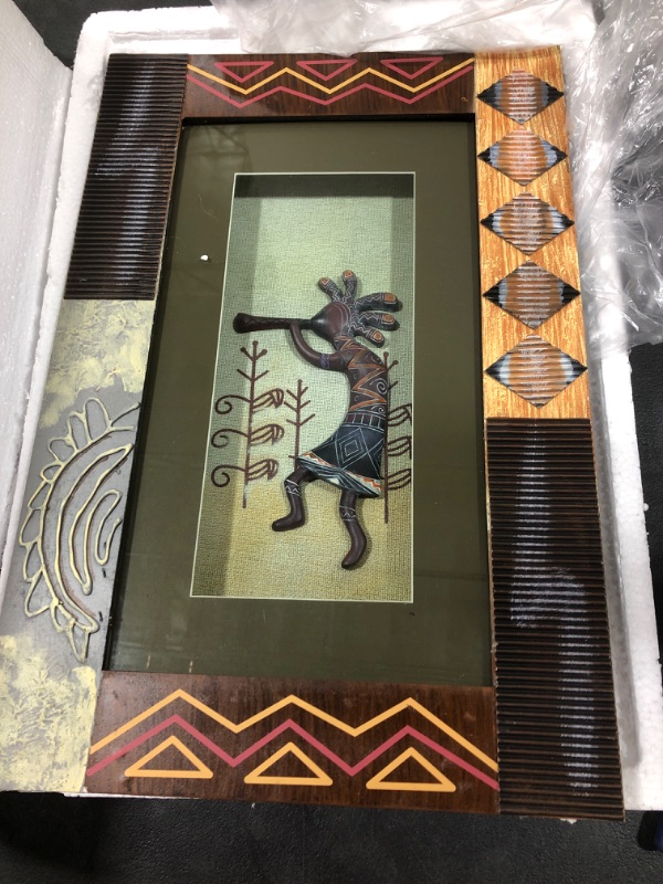 Photo 2 of (ONLY ONE) Touch of Class Southwest Vase and Kokopelli Shadow Box Wall Art - Wooden Framed Sculpture for Bedroom, Living Room, Office - Southwestern Style Decor with Glass - Geometric Designs
