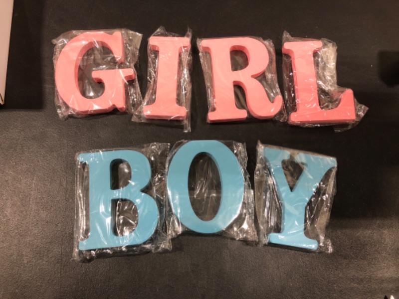 Photo 2 of Gender Reveal Table Decorations, Boy Girl Letter Table Signs Blue and Pink Wooden Tabletop Decor for Gender Reveal and Baby Shower Party Supplies