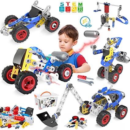 Photo 1 of COLOROUND 5 in 1 Building Toys for Kids Ages 4-8, Erector Set for Boys 6-12, STEM Toys for 5 6 7 8 9 10 11 12 Year Old, Building Blocks Sets Gift Educational Toys for Kids 5-7, Electric Motor Toy
