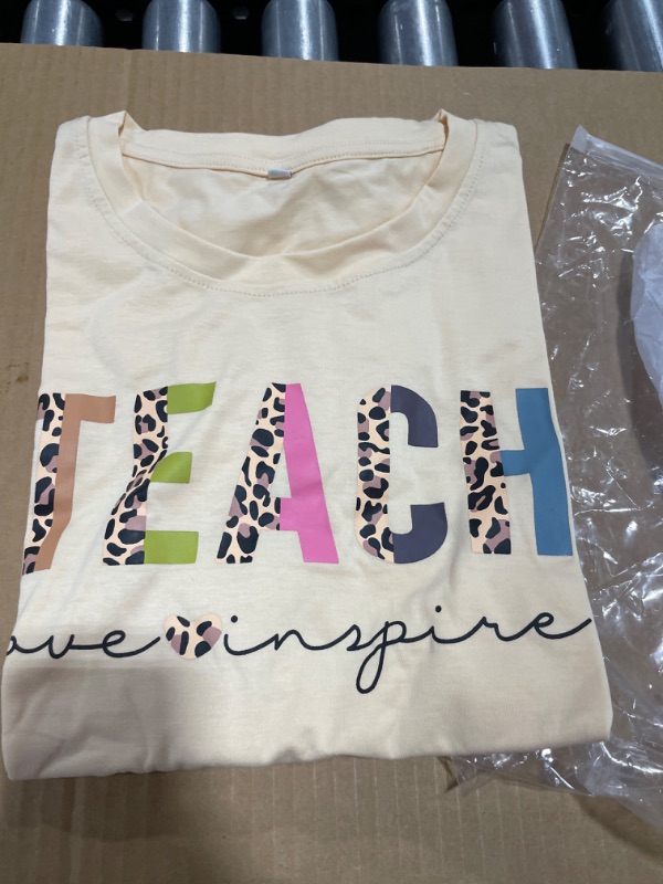 Photo 2 of YELLOW Teacher T Shirt for Women Teach Love Inspire Leopard Print Shirts Short Sleeve Teaching Tees Tops Large 