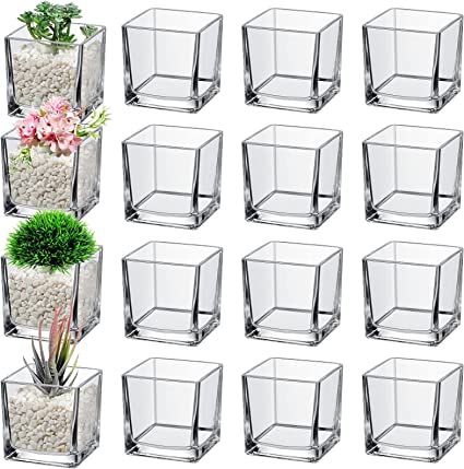 Photo 1 of 16 Pieces Clear Square Glass Vases