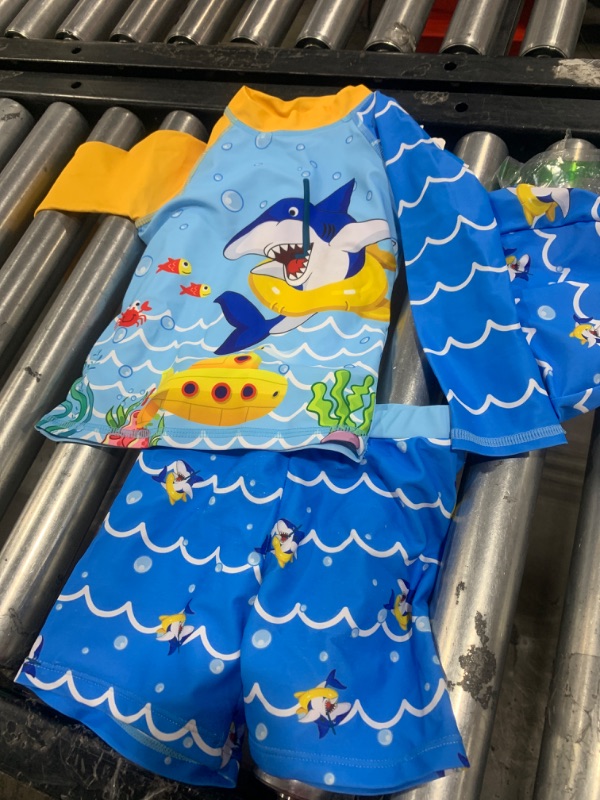 Photo 1 of 2-Piece Boys Dinosaur&Whale Swimsuit Set Long Sleeve Shirt + Trunks Toddler Swimming Suit Kids Rash Guards Bathing Suits Blue Shark 2-3T