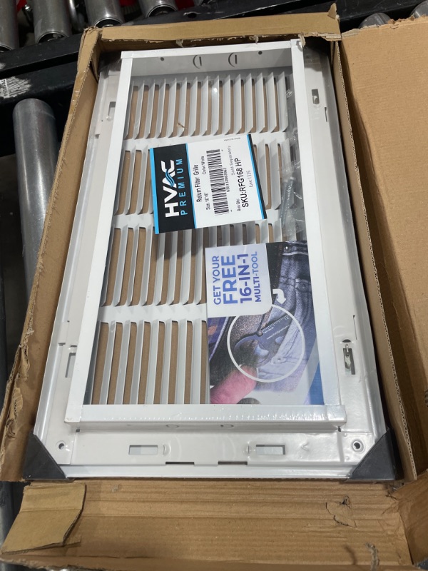 Photo 2 of 10" X 34" Steel Return Air Filter Grille for 1" Filter - Easy Plastic Tabs for Removable Face/Door - HVAC Duct Cover - Flat Stamped Face -White [Outer Dimensions: 11.75w X 35.75h] White 10 X 34
