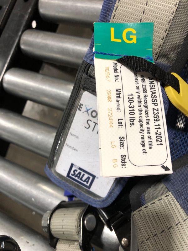 Photo 2 of 3M DBI-SALA 1112567 ExoFit STRATA, Aluminum Back/Side D-Rings, Tongue Buckle Leg Straps with Sewn in Hip Pad & Belt, Large, Blue/Gray