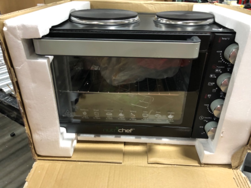 Photo 1 of 30 Quarts Kitchen Convection Oven - 1400 Watt Countertop Turbo, Rotisserie Roaster Cooker with Grill, Griddle Top Rack, Dual Hot Plates, Toaster, Baking Tray, Skewers and Handles - NutriChef PKRTO28