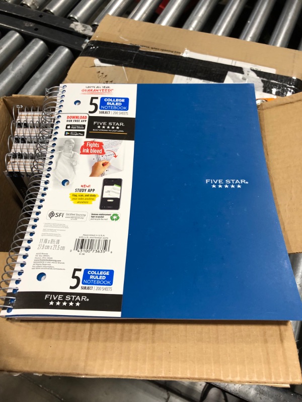 Photo 3 of Five Star Spiral Notebook + Study App, 5-Subject, College Ruled Paper, Fights Ink Bleed, Water Resistant Cover, 8-1/2" x 11", 200 Sheets, Blue (73635)