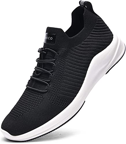 Photo 1 of Ahico Mens Walking Shoes Fashion Sneaker Breathable Mesh Non-Slip Lightweight Slip On Sport Shoes for Casual 7 Dark Black