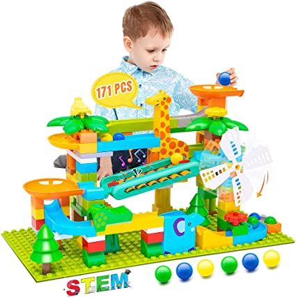 Photo 1 of Building Blocks for Toddlers 171 Pcs Marble Run Classic Big Blocks Toy Animals Building Kit with 6 Balls Race Track for Kids Boys Girls Gift Age 3 4 5 6 7 8
