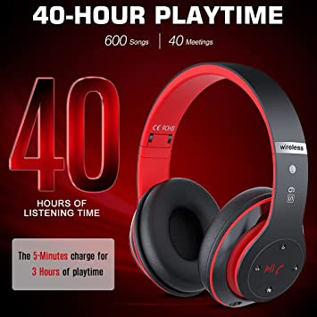 Photo 3 of 6S Wireless Bluetooth Headphones Over Ear, Hi-Fi Stereo Foldable Wireless Stereo Headsets Earbuds with Built-in Mic, Volume Control, FM for iPhone/Samsung/iPad/PC (Black & Red)