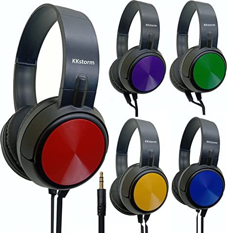 Photo 1 of kkstorm Kids Headphones with Longer Jack: Student Headphones for Classroom Headphones Pack Over Ear Headphones Children (906B Colored no mic 5 PCAK) 