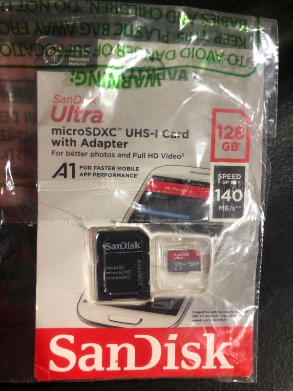 Photo 2 of SanDisk 128GB Ultra microSDXC UHS-I Memory Card with Adapter - 120MB/s, C10, U1, Full HD, A1, Micro SD Card - SDSQUA4-128G-GN6MA
