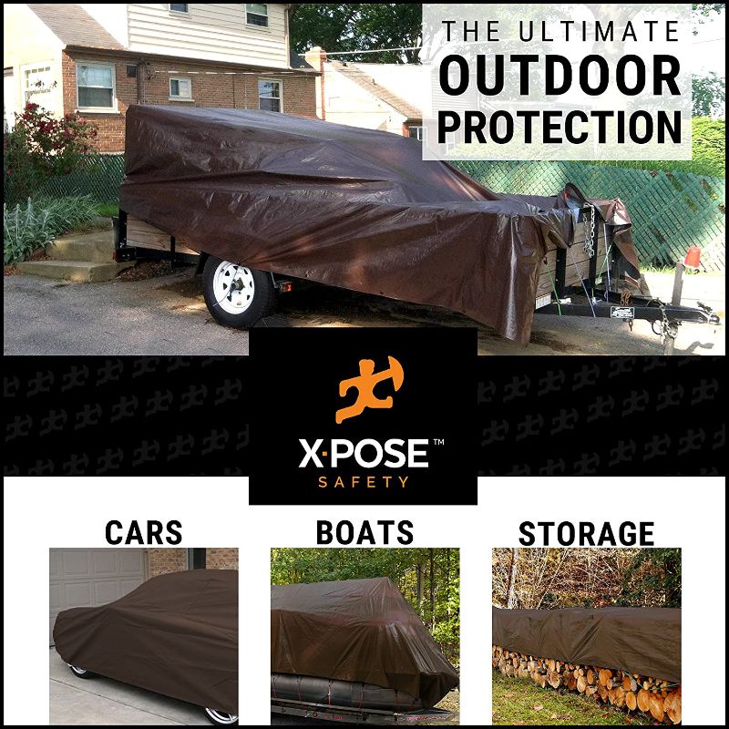 Photo 1 of 10' x 10' Super Heavy Duty 16 Mil Brown Poly Tarp Cover - Thick Waterproof, UV Resistant, Rip and Tear Proof Tarpaulin with Grommets and Reinforced Edges