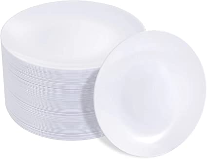 Photo 1 of 50 pcs White Plastic Plates & 9" White Disposable Dinner Plates & Classy and Elegant Perfect for Wedding & Party
