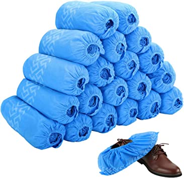 Photo 1 of 200 Pcs (100 Pairs) Disposable Shoe Covers Non Woven Stretchable Boot Covers Non Slip Durable Waterproof Shoe Protector Covers for Women Men Fits Size 4-12 Booties Carpet Floor Indoor House (Blue)
