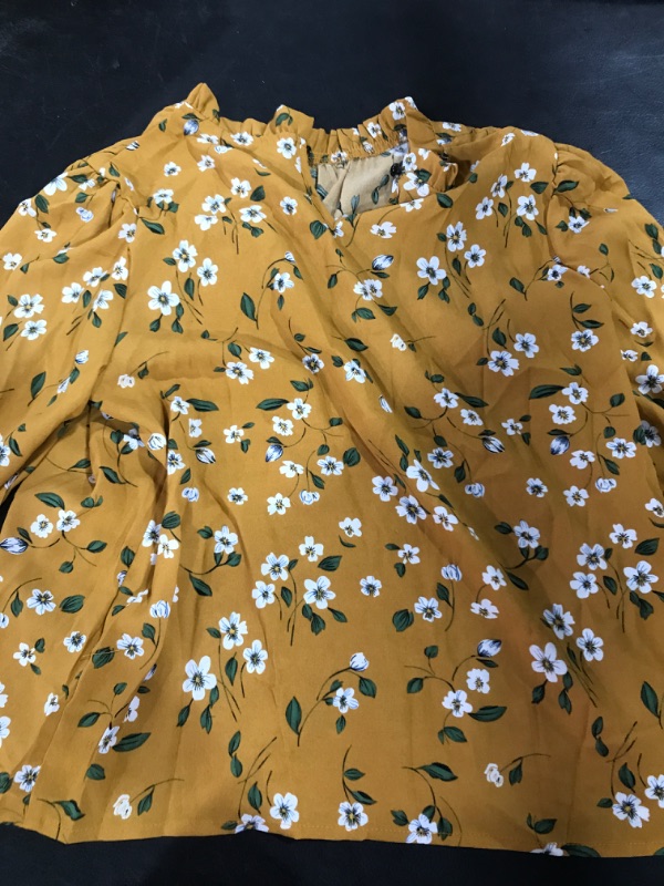 Photo 1 of Floerns Women's Floral Print Long Sleeve High Neck Georgette Chiffon Blouse Large Mustard Yellow