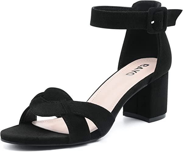 Photo 1 of BayQ Women Black Low Heel Open Toe Ankle Strap Chunky Heel Pump Sandals Evening Dress Party Wedding Strappy Buckle Sandals, size 11